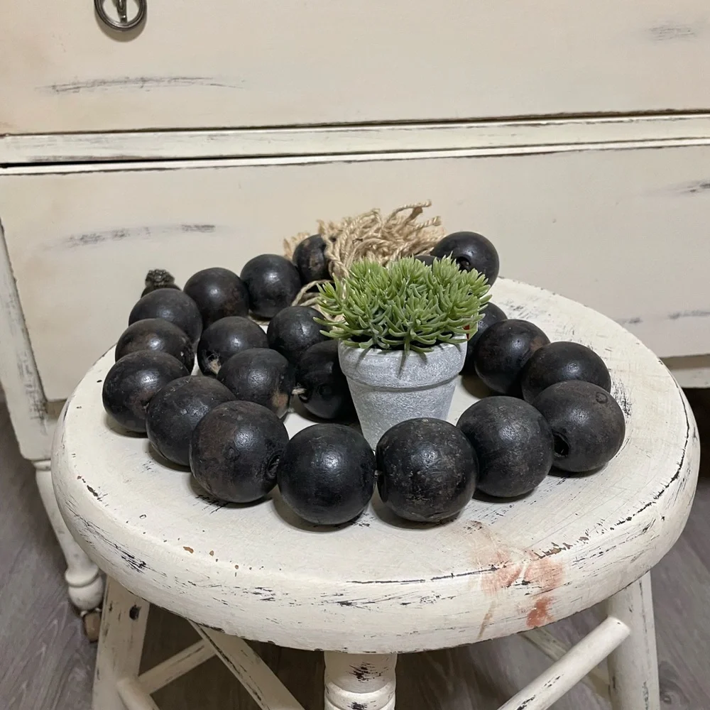Dark brown Wooden Bead Garland with Faux Succulent - Picture 2 of 7